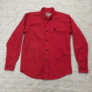 CINCH Western Shirt Boys M Red Geometric Button Up 100% Cotton Rodeo Long Sleeve